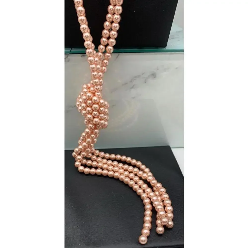 Charter Club Pink Colored Imitation Pearl Knotted Lariat Necklace, 28